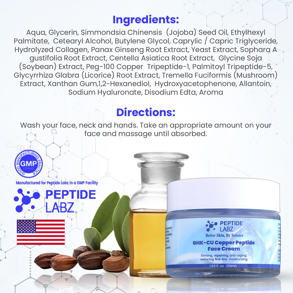 PeptideLabz Copper Peptide Face Cream – Firming, Repair, and Hydration (1.7 oz)