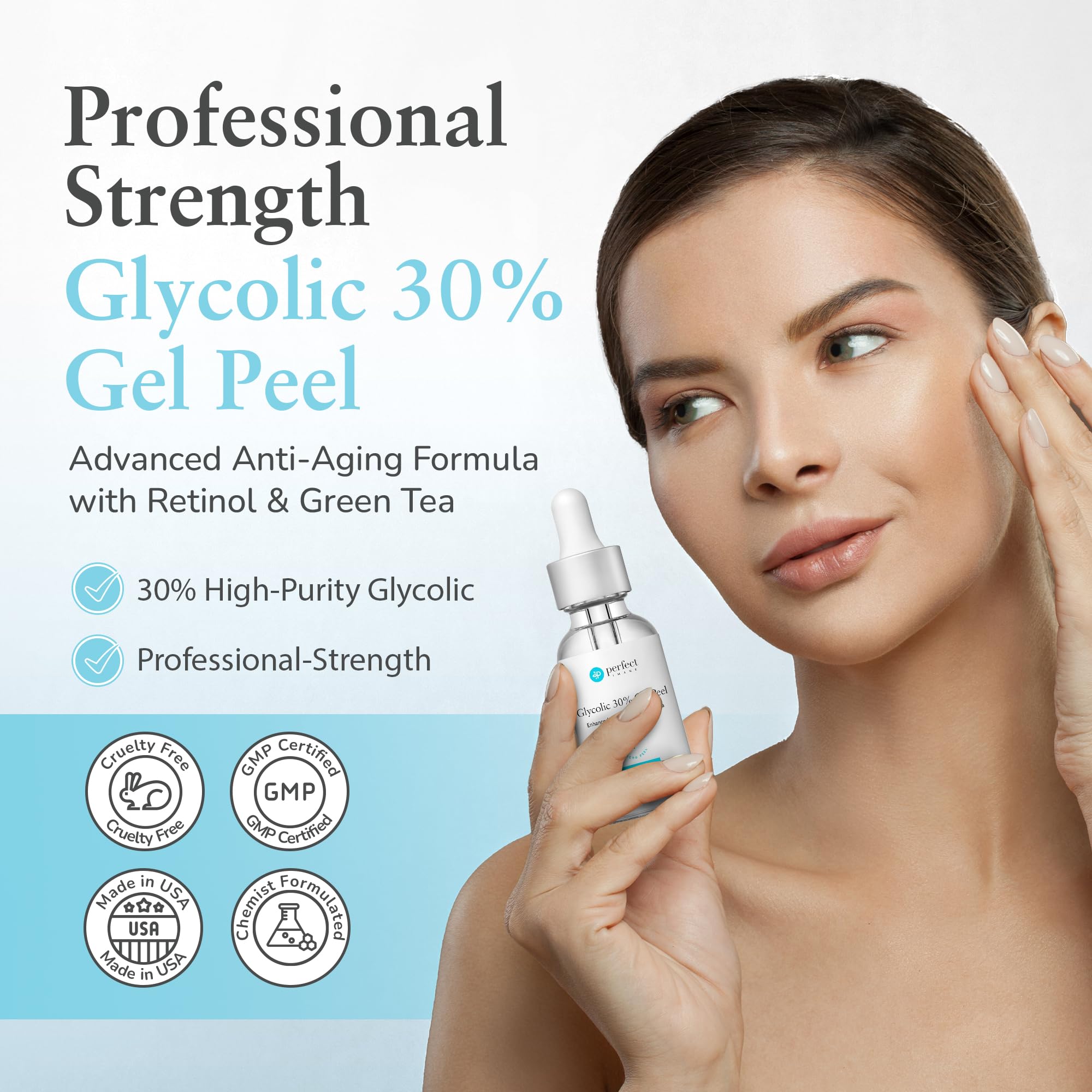Perfect Image Glycolic 30% Gel Peel – Retinol & Green Tea, 1 oz | Professional Chemical Peel