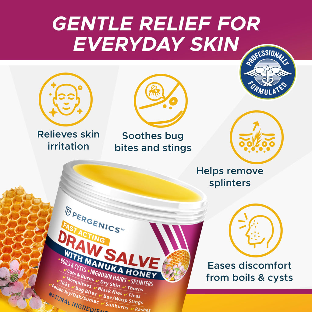Pergenics Manuka Honey Draw Salve Ointment – Skin Soothing, 2 oz