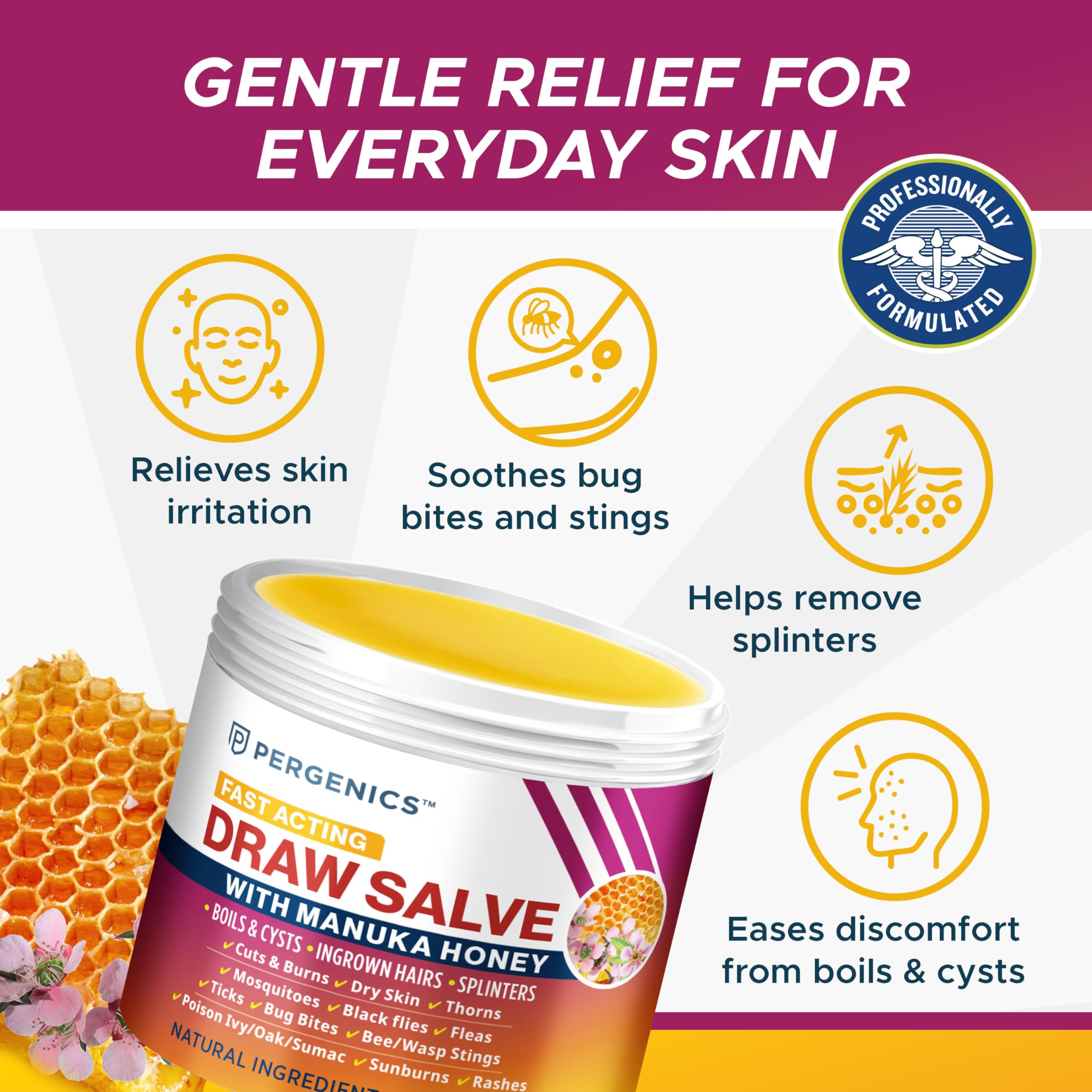 Pergenics Manuka Honey Draw Salve Ointment – Skin Soothing, 2 oz