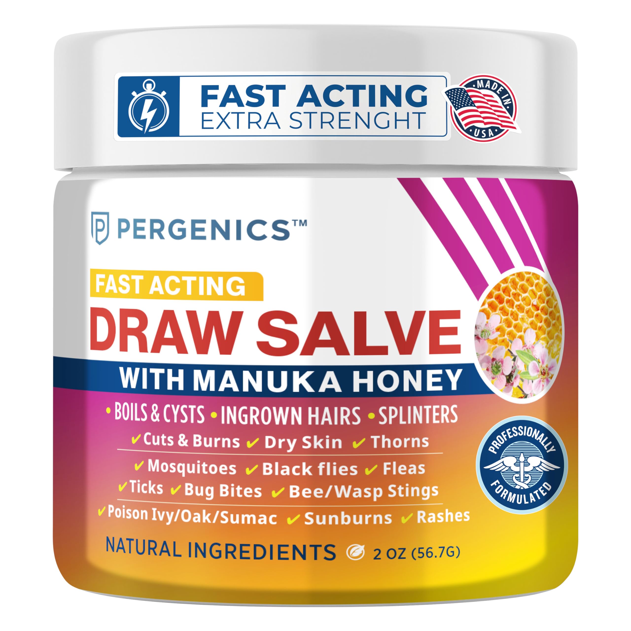 Pergenics Manuka Honey Draw Salve Ointment – Skin Soothing, 2 oz