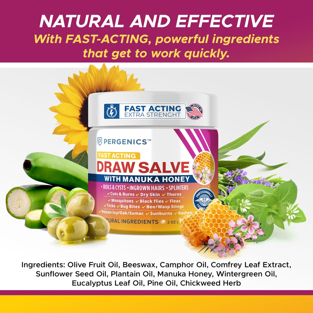 Pergenics Manuka Honey Draw Salve Ointment – Skin Soothing, 2 oz