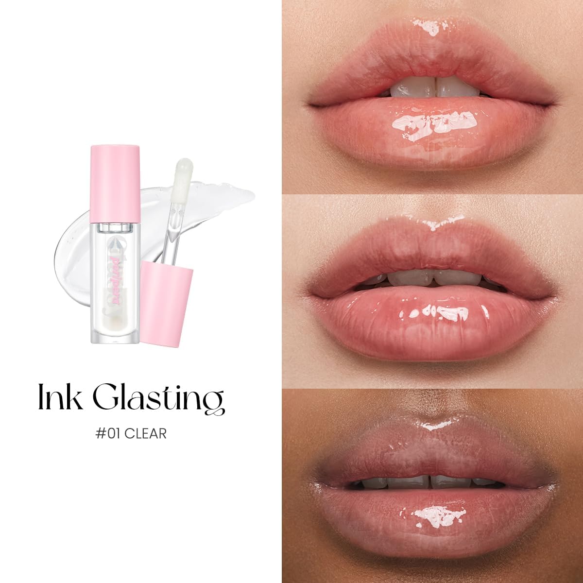 Peripera Ink Glasting Lip Gloss | Non-Sticky, High Shine, 4XL Wand, Vegan, Crystal Clear