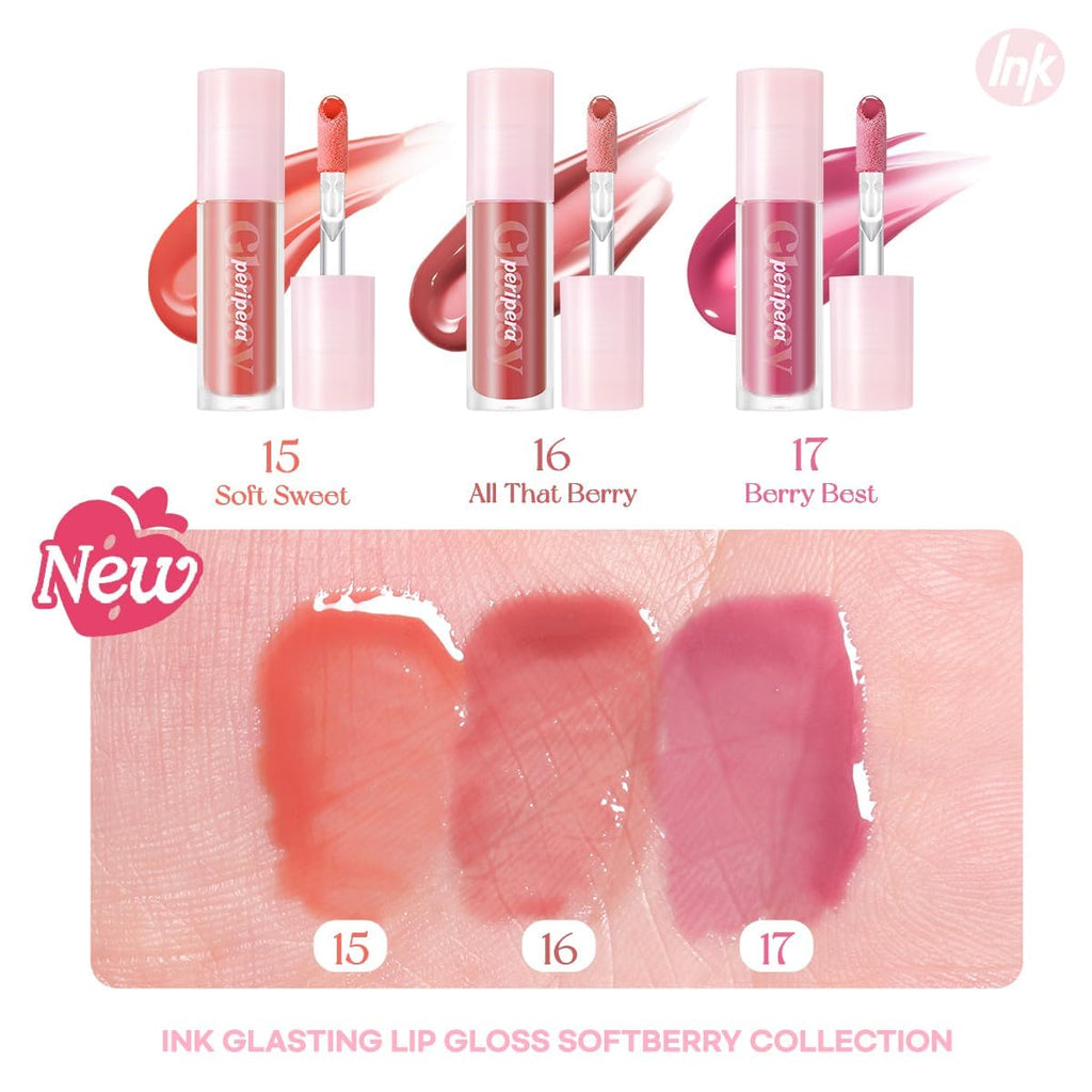 Peripera Ink Glasting Lip Gloss – 4XL Wand, Non-Sticky Glass Shine, Shade 016 All That Berry