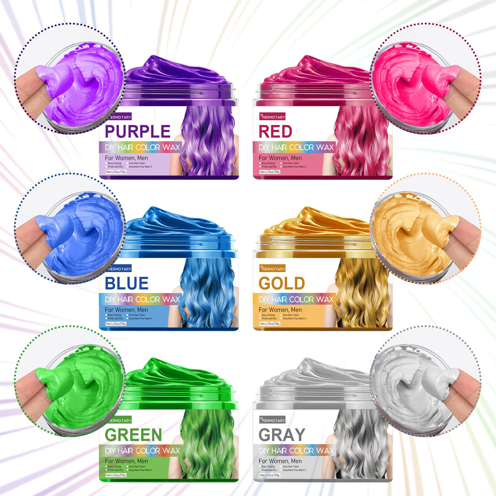 Permotary 6 Colors Temporary Hair Color Wax – Party, Cosplay & Halloween Dye Wax (25.38 oz)