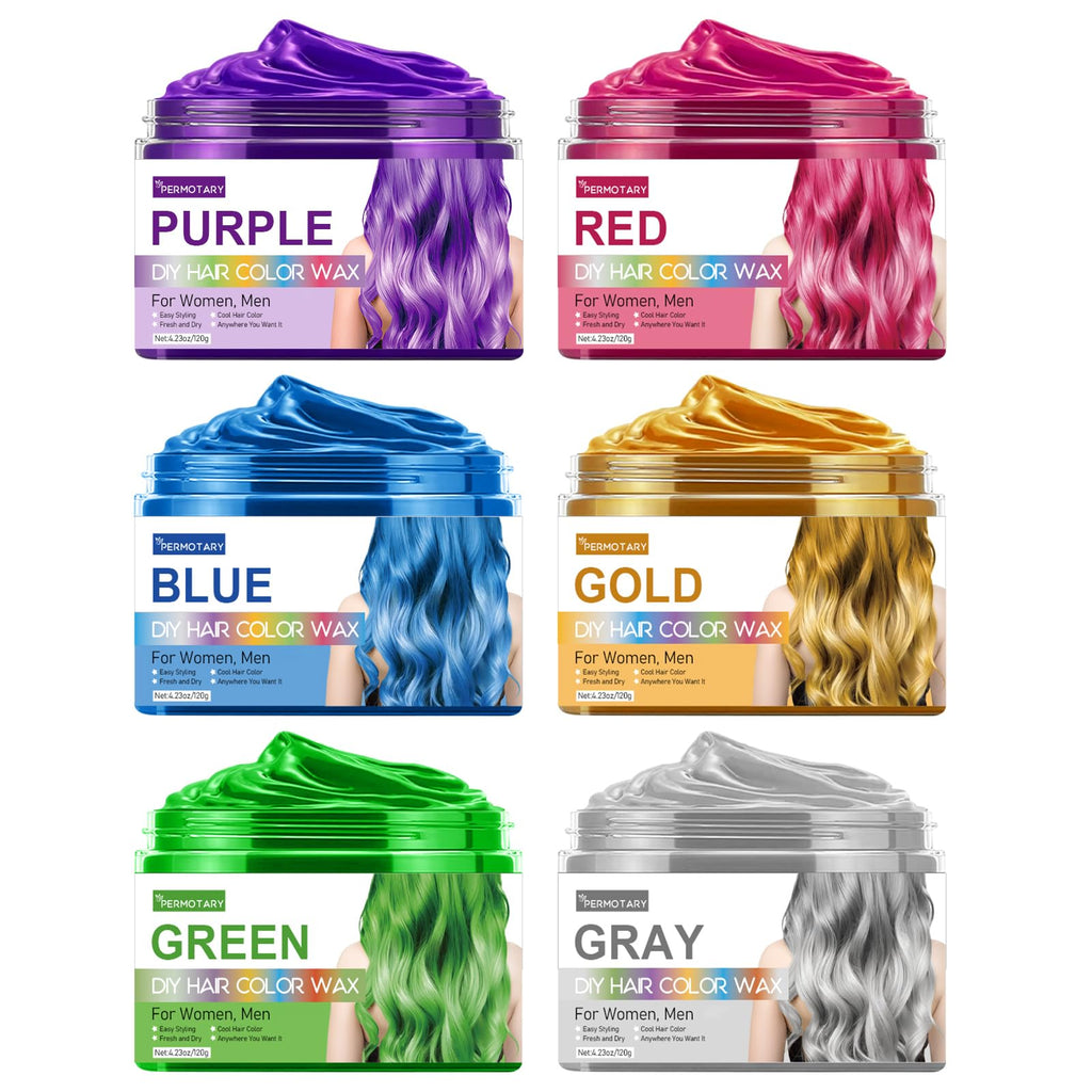 Permotary 6 Colors Temporary Hair Color Wax – Party, Cosplay & Halloween Dye Wax (25.38 oz)