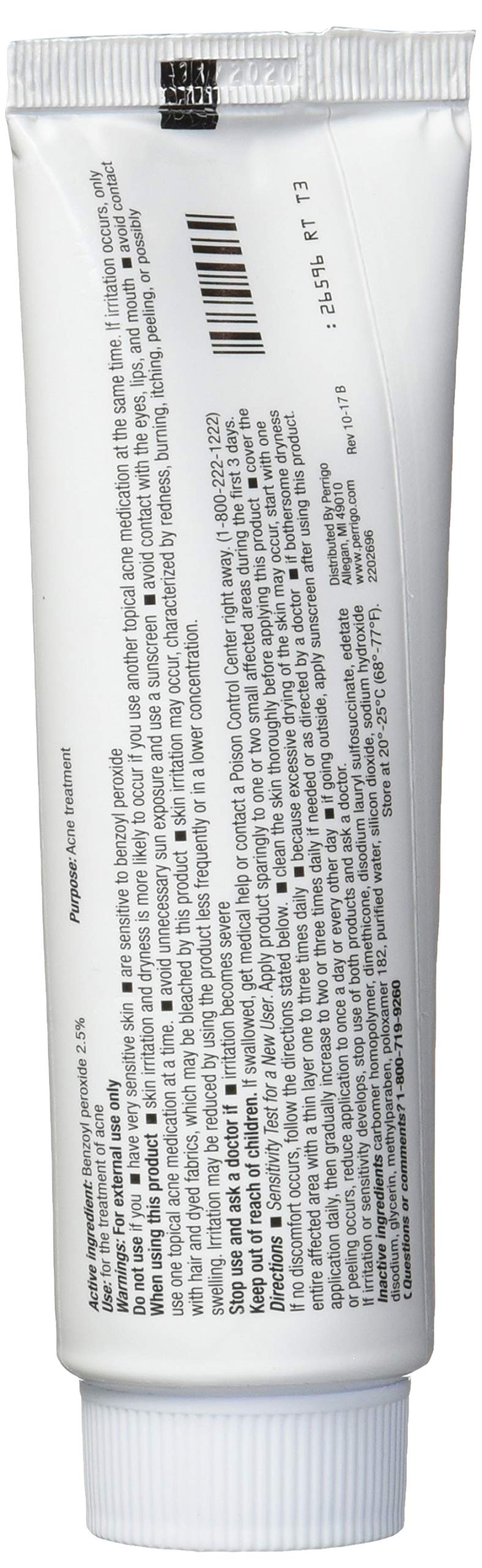 Perrigo 2.5% Benzoyl Peroxide Acne Treatment Gel – 60g Tube