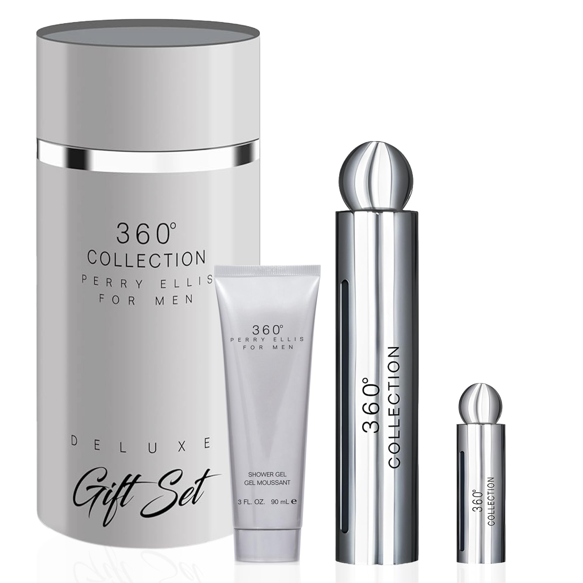 Perry Ellis 360° Collection for Men Gift Set – EDT 3.4 oz + Shower Gel 3 oz + Travel Spray