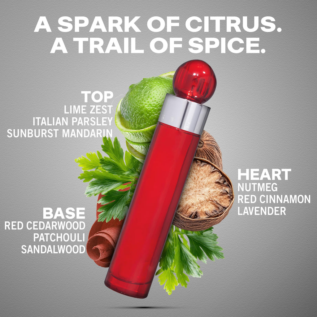 Perry Ellis 360° Red Eau de Toilette for Men | Bold Citrus, Spice & Patchouli | 3.4 oz