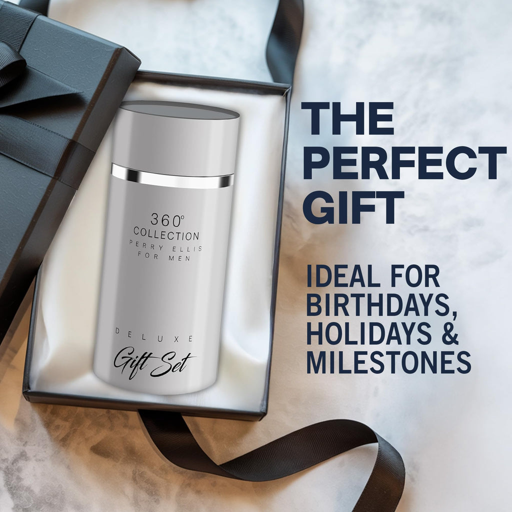 Perry Ellis 360° Collection for Men Gift Set – EDT 3.4 oz + Shower Gel 3 oz + Travel Spray