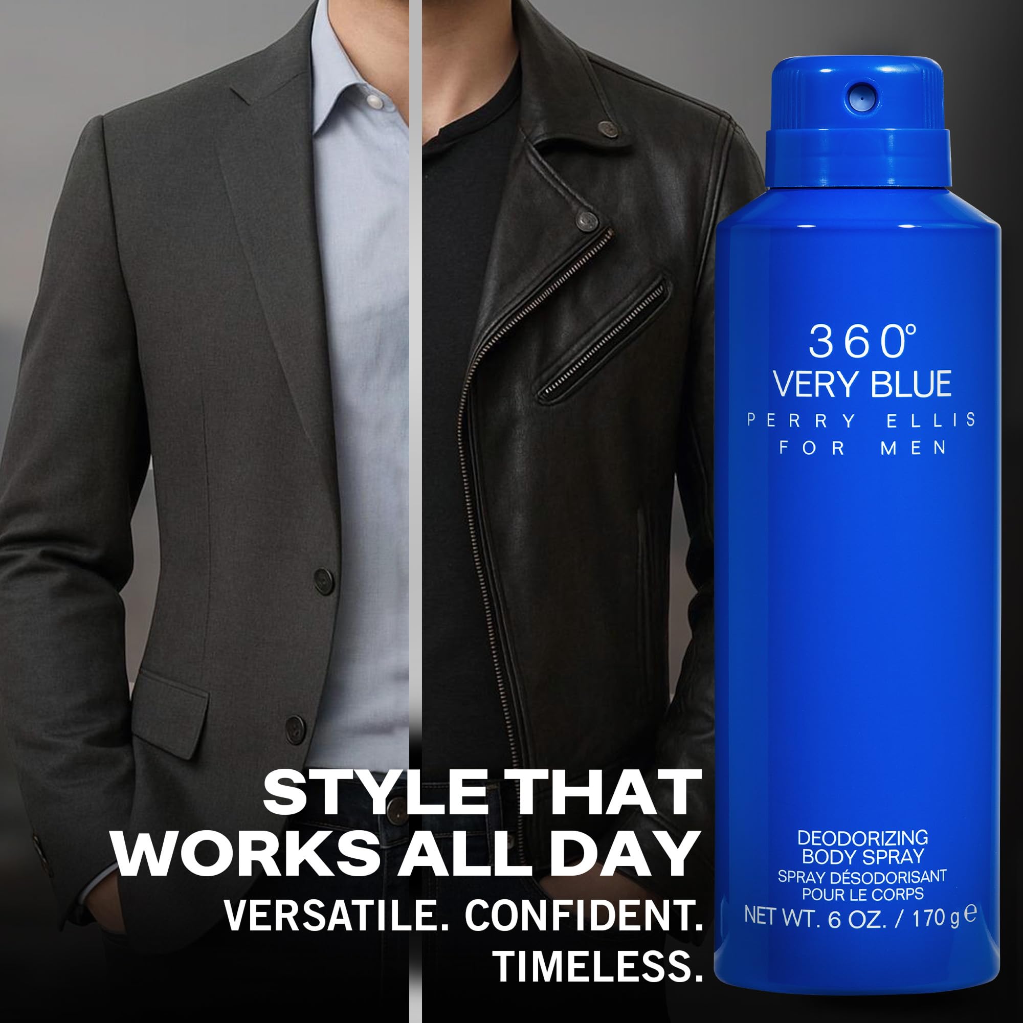 Perry Ellis 360° Very Blue Body Spray for Men - 6 oz | Citrus, Bergamot & Amber Notes