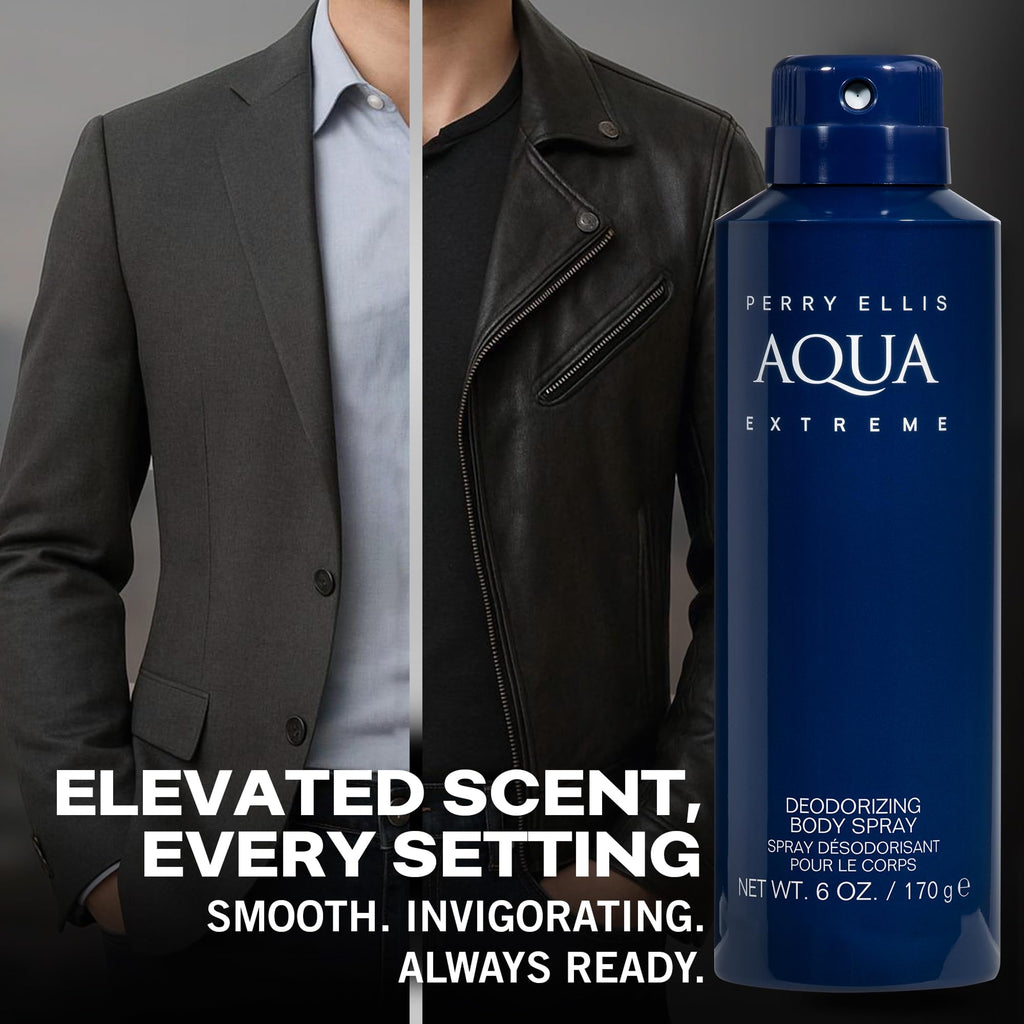Perry Ellis Aqua Extreme Body Spray for Men – Fresh Wood & Spice, 6 oz
