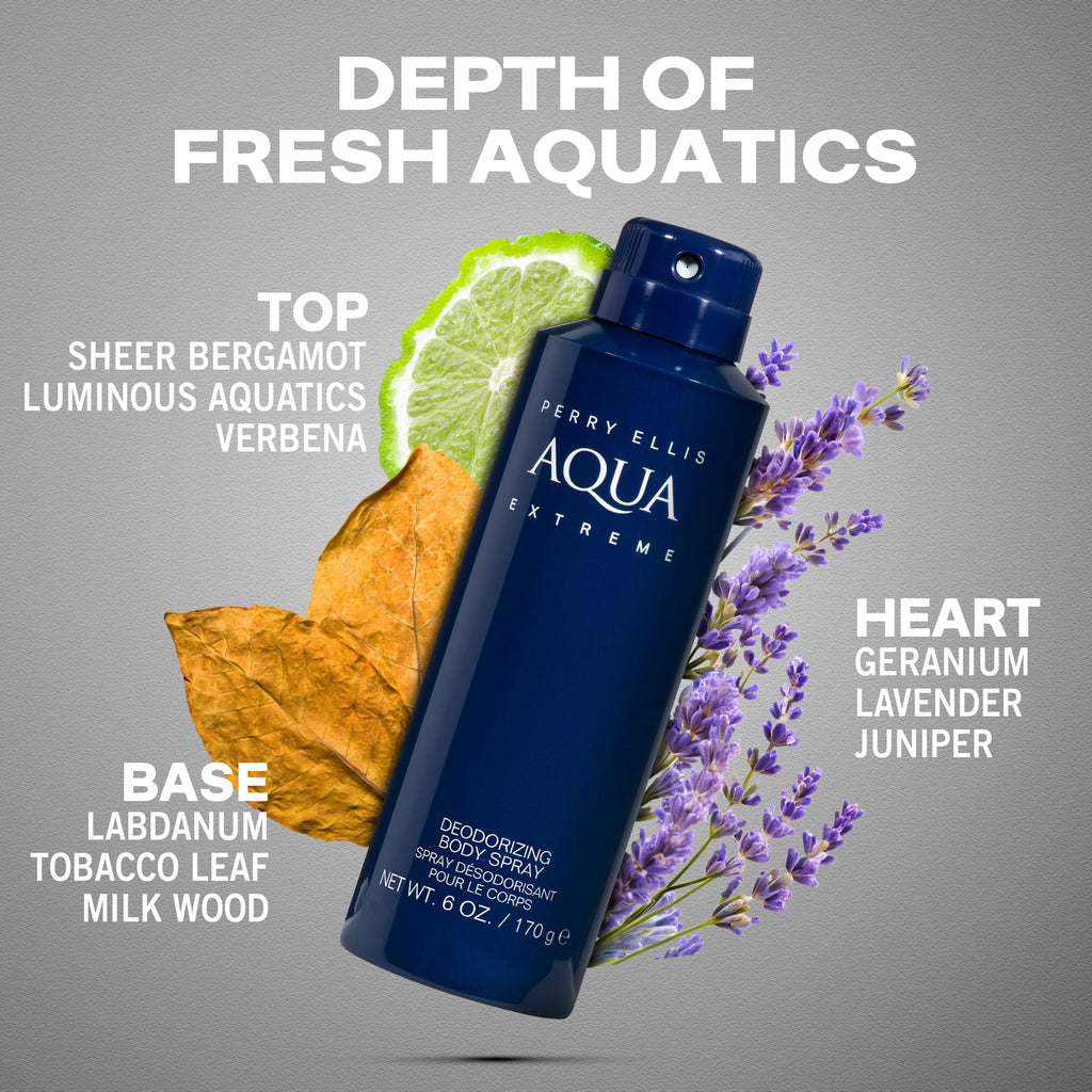 Perry Ellis Aqua Extreme Body Spray for Men – Fresh Wood & Spice, 6 oz