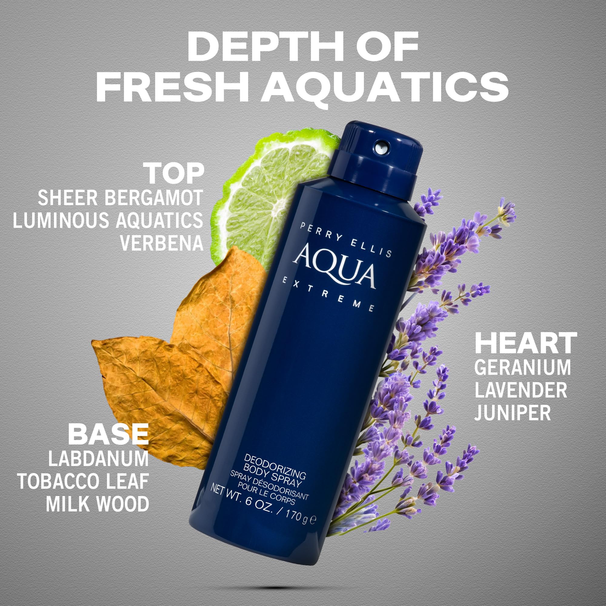Perry Ellis Aqua Extreme Body Spray for Men – Fresh Wood & Spice, 6 oz
