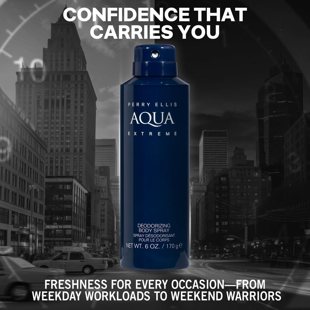 Perry Ellis Aqua Extreme Body Spray for Men – Fresh Wood & Spice, 6 oz
