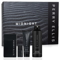 Perry Ellis Midnight 4-Piece Gift Set for Men | Eau de Toilette 3.4 oz + Travel Spray, Body Spray, Shower Gel