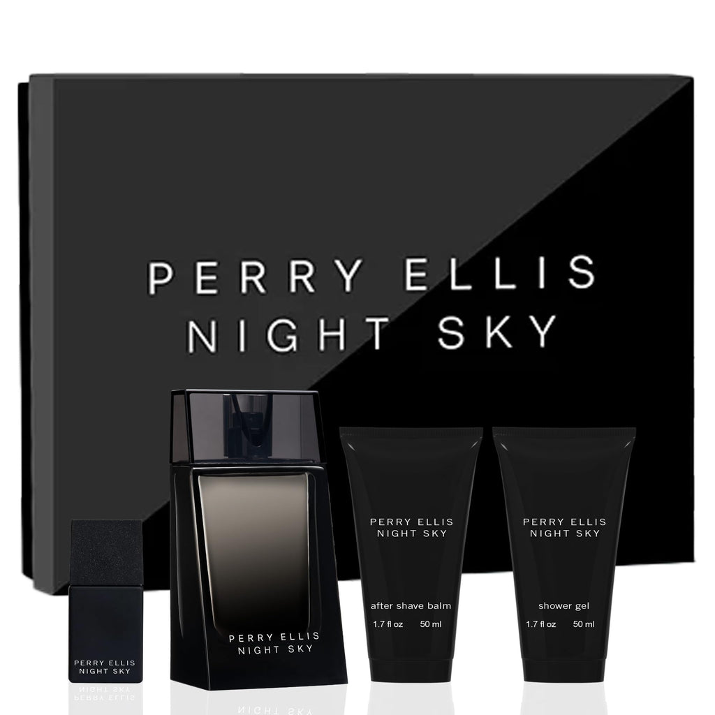 Perry Ellis Night Sky 4-Piece Gift Set – EDT, Balm, Shower Gel for Men
