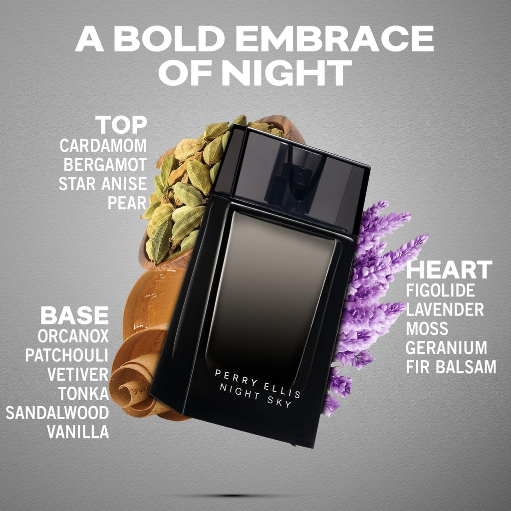 Perry Ellis Night Sky 4-Piece Gift Set – EDT, Balm, Shower Gel for Men