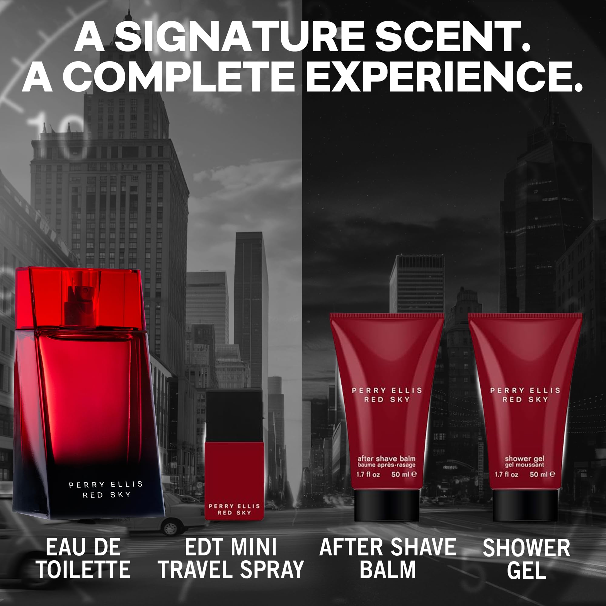 Perry Ellis Red Sky 4-Piece Gift Set – EDT, Aftershave Balm, Shower Gel & Travel Spray