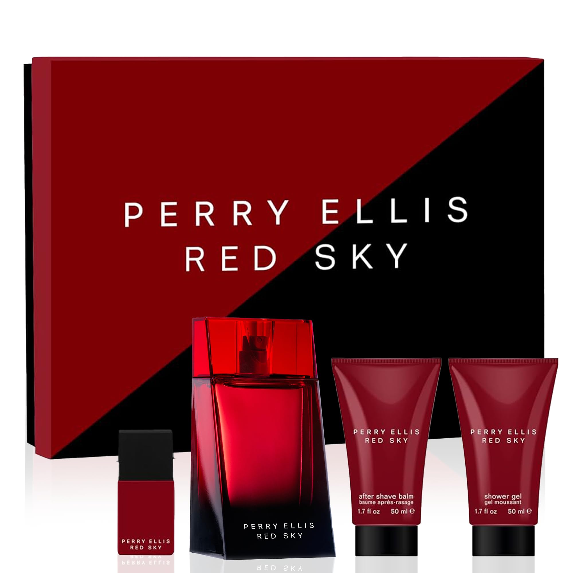 Perry Ellis Red Sky 4-Piece Gift Set – EDT, Aftershave Balm, Shower Gel & Travel Spray