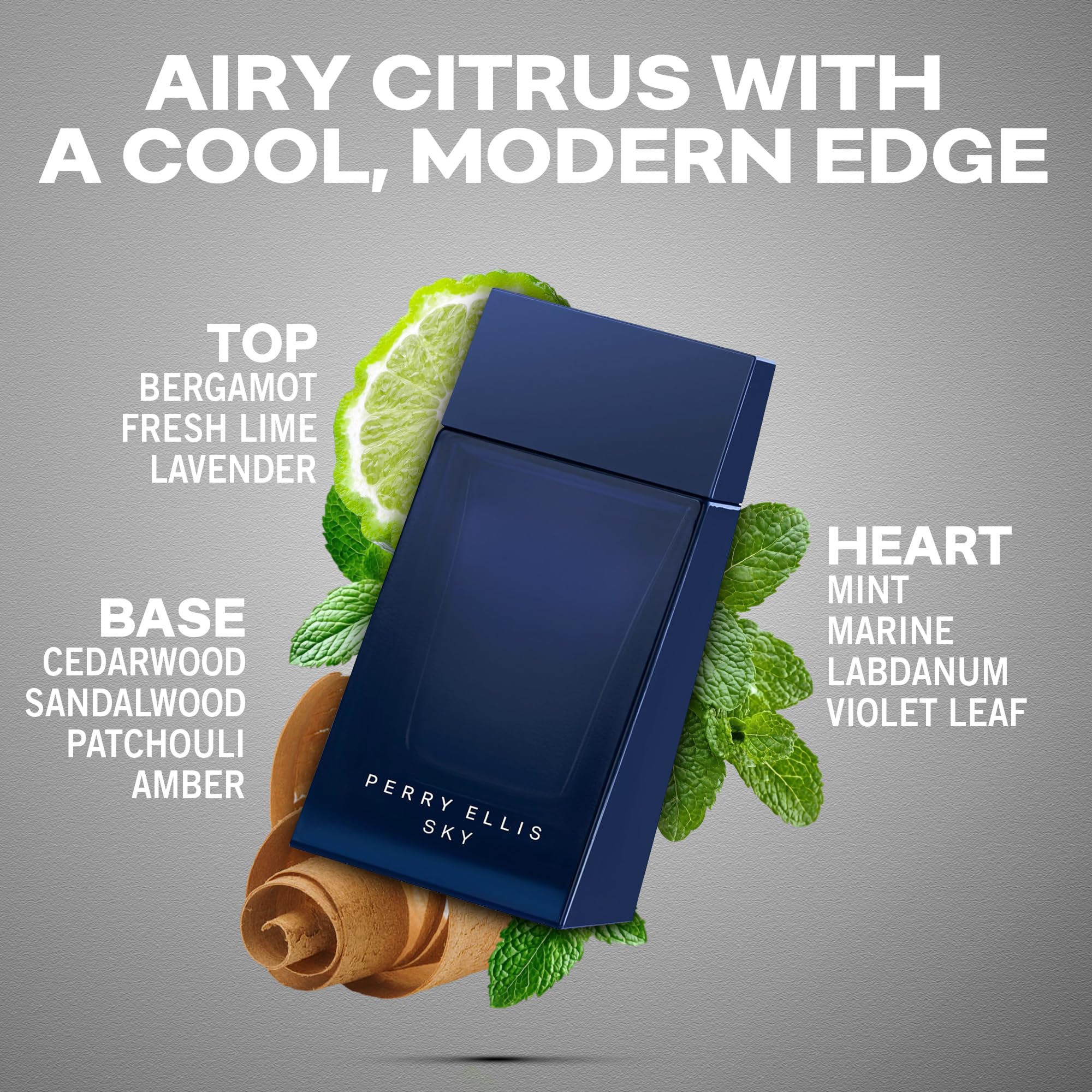 Perry Ellis Sky Eau de Toilette for Men – Fresh Bergamot, Lime & Cedarwood, 3.4 oz (100 mL)