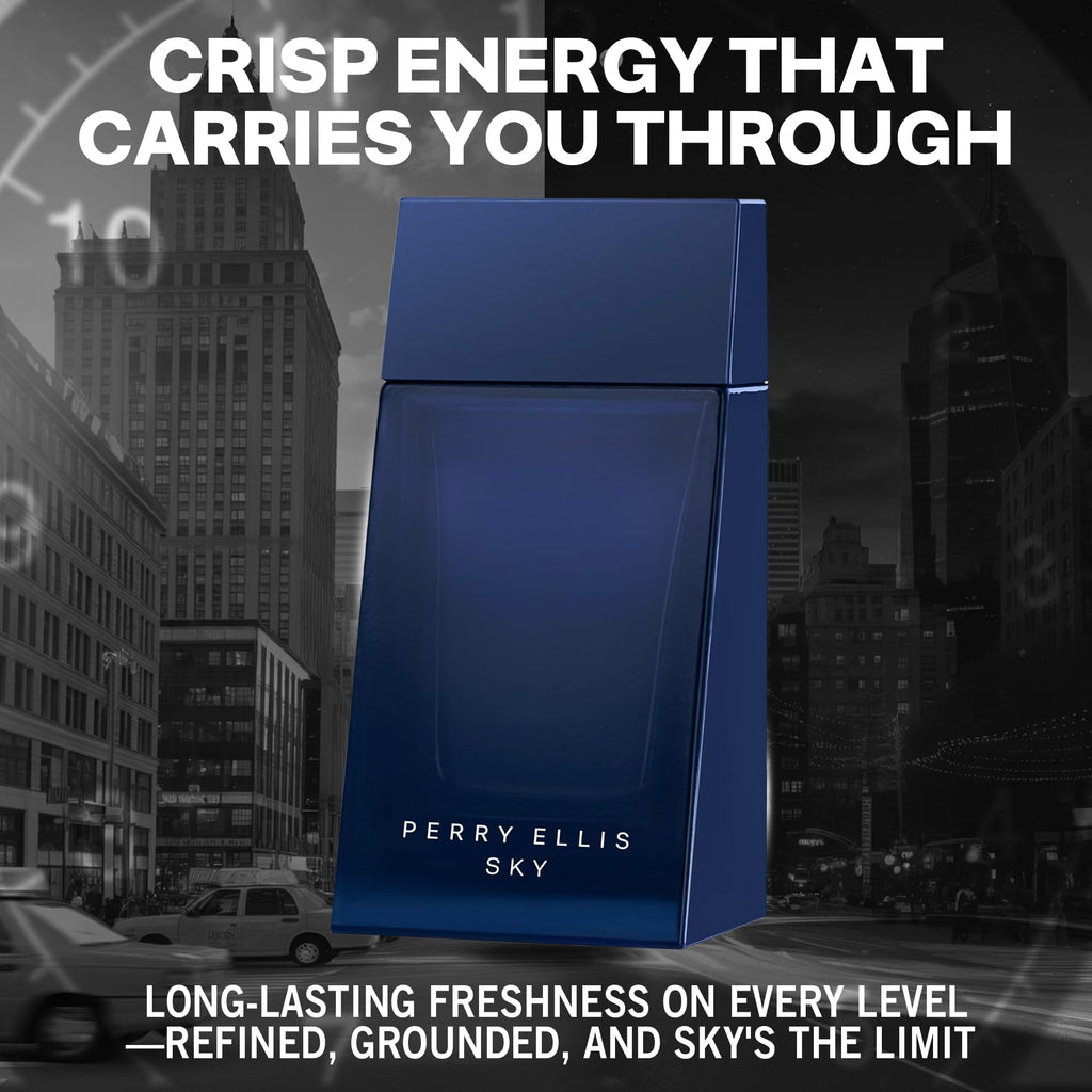 Perry Ellis Sky Eau de Toilette for Men – Fresh Bergamot, Lime & Cedarwood, 3.4 oz (100 mL)