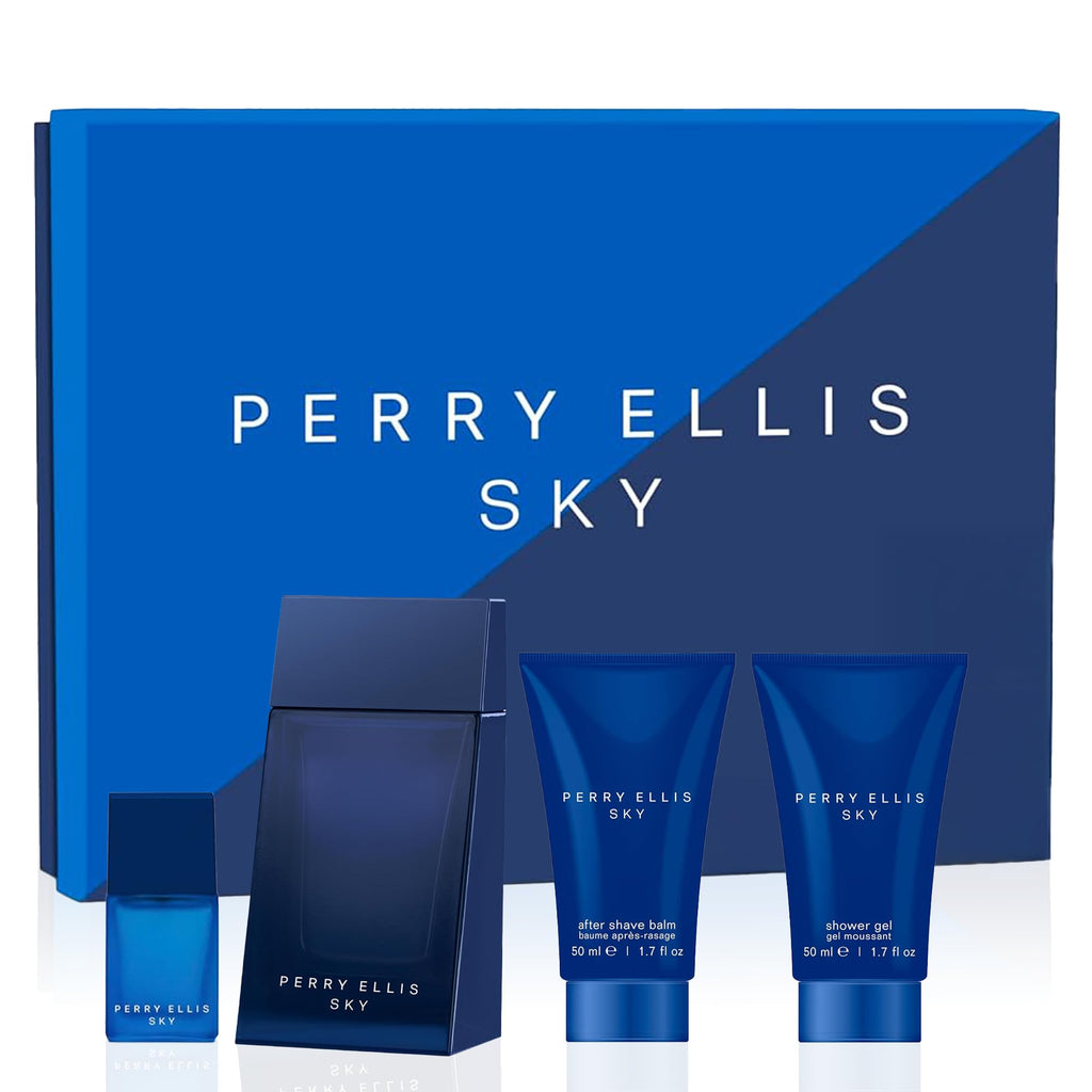 Perry Ellis Sky 4-Piece Gift Set – EDT 3.4 oz, Shower Gel, Aftershave Balm, Travel Spray