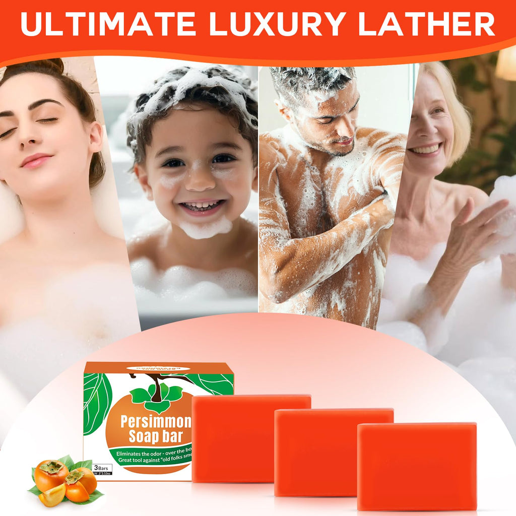 Runsidan 3 PCS Persimmon Soap Bar for Body Odor Control | Natural Deodorant Bath Soap