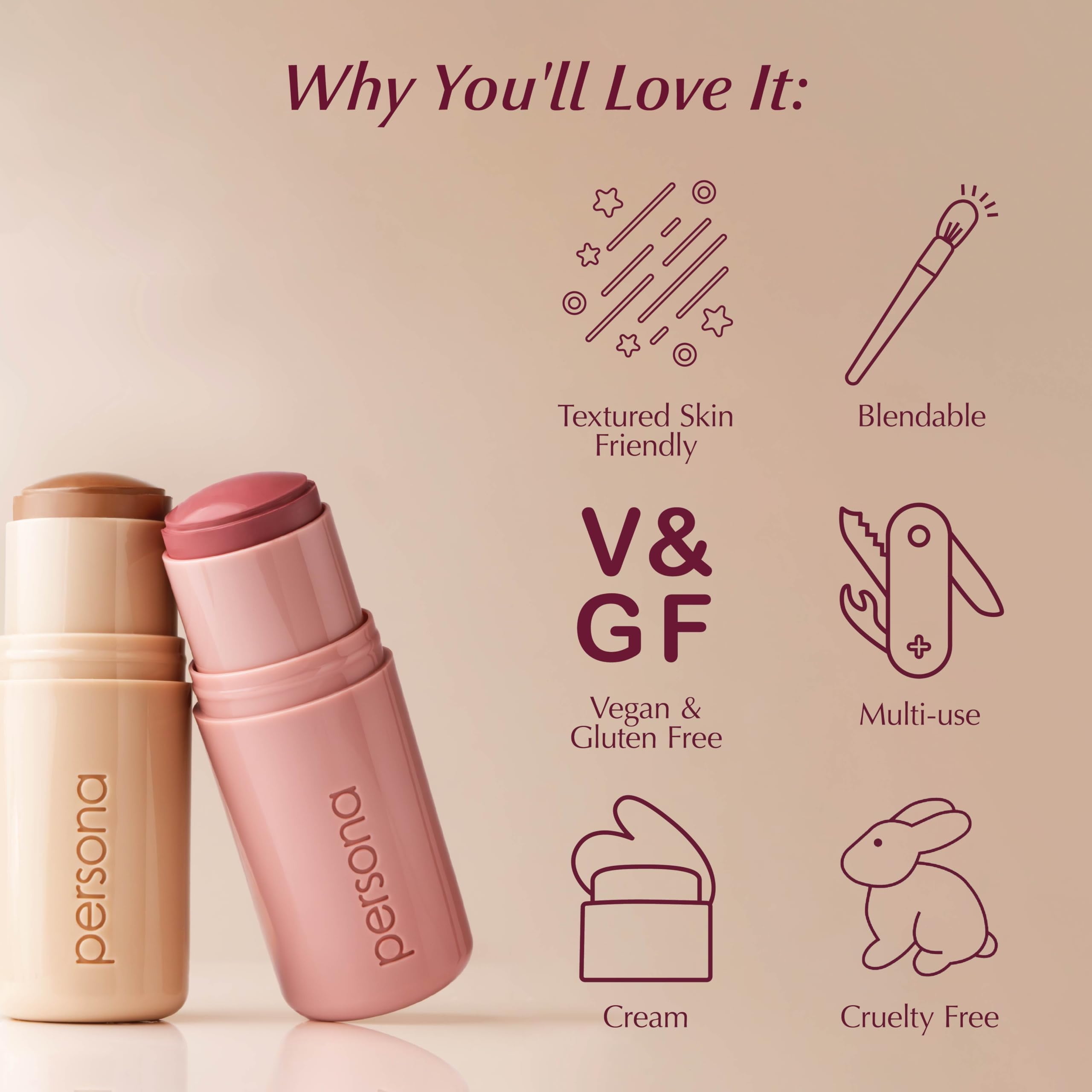 PERSONA Dreamstick Cream Bronzer | Lightweight, Non-Comedogenic Glow Stick | Made in USA