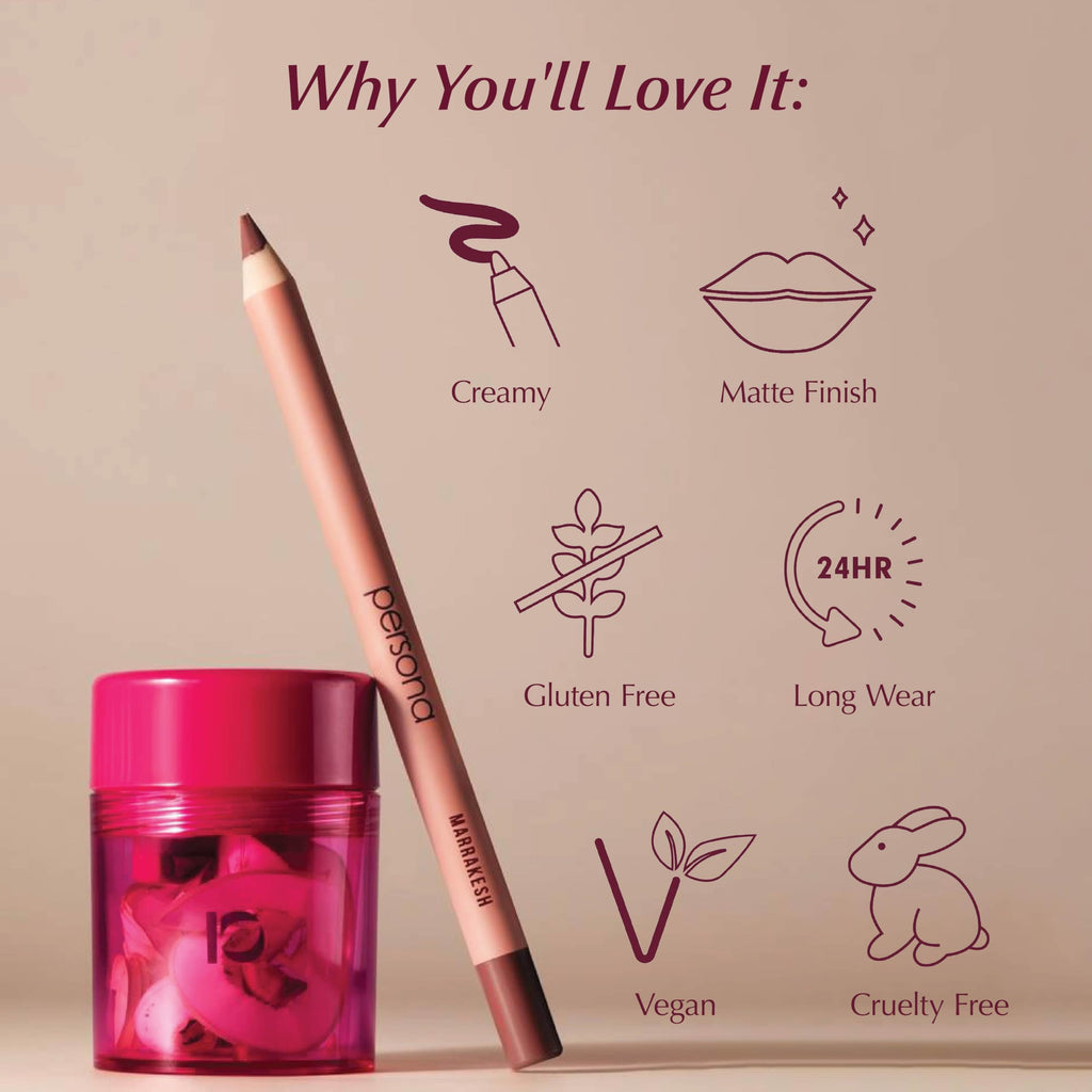 PERSONA Lip Liner Pencil – Creamy Matte, Jojoba Oil, Long-Wear Definition | Vegan, Cruelty-Free, Paraben-Free | Made in USA | Mauve
