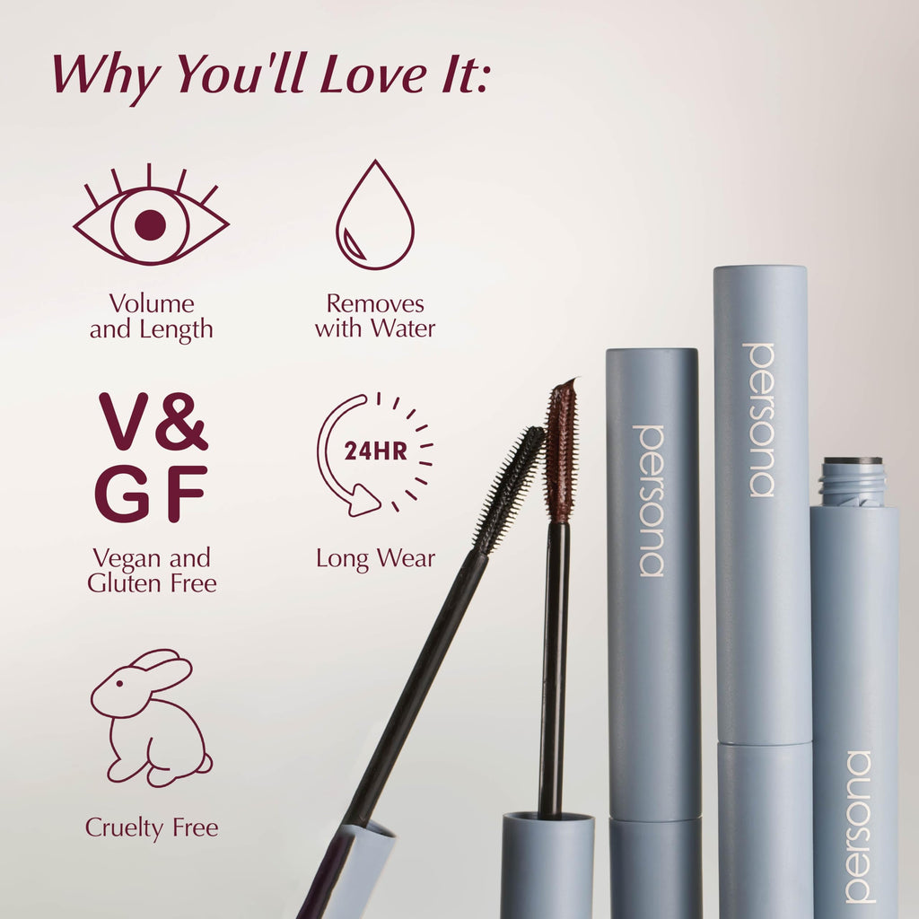 PERSONA Volumizing Tubing Mascara | Lift, Lengthen & Define | Made in Italy | Vegan, Cruelty-Free & Gluten-Free