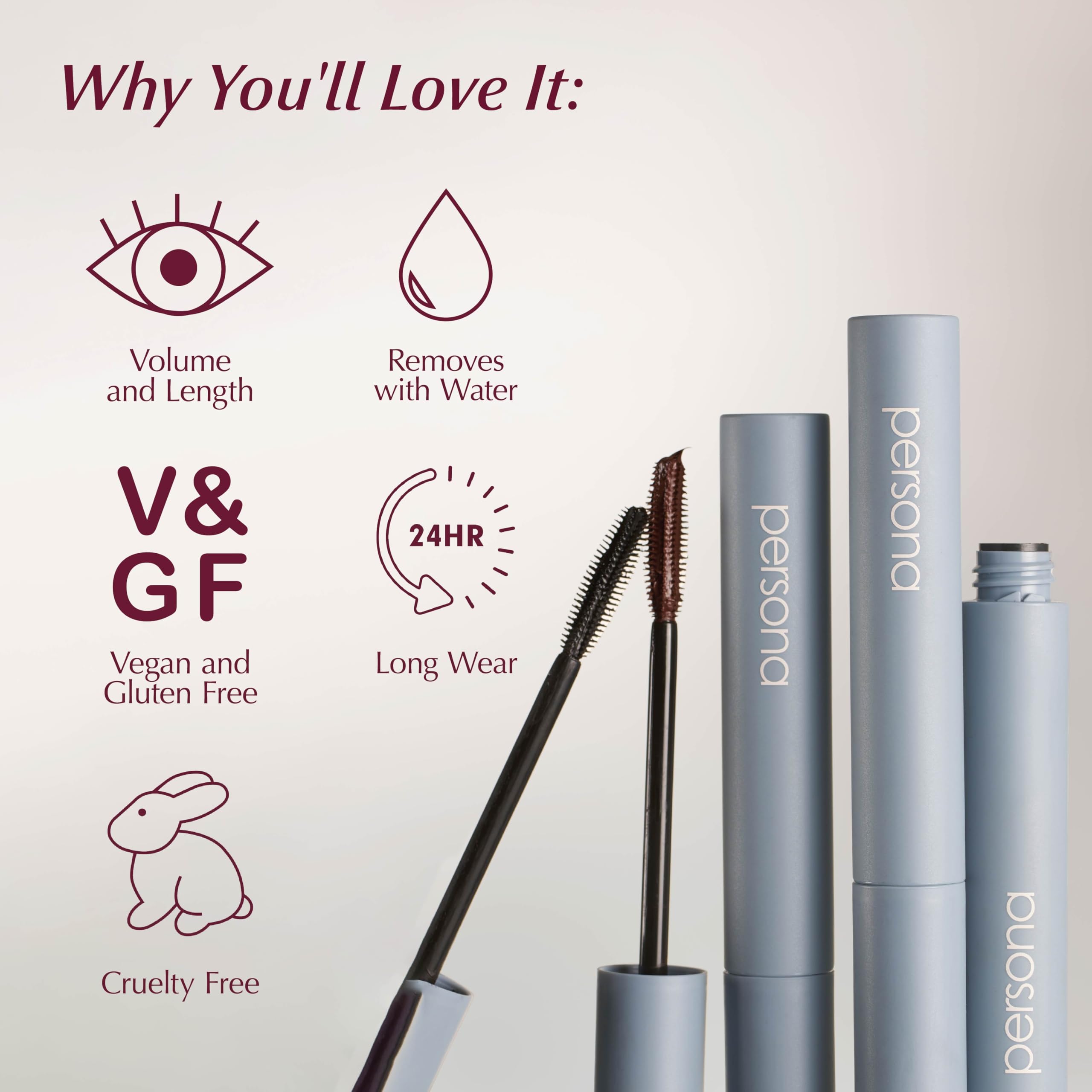 PERSONA Volumizing Tubing Mascara | Lift, Lengthen & Define | Made in Italy | Vegan, Cruelty-Free & Gluten-Free