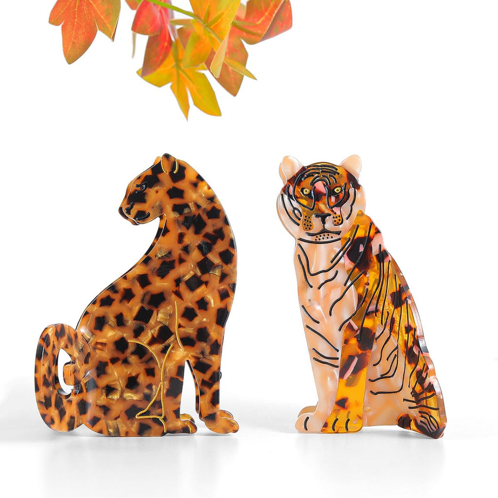 PERSONFUN Tiger Design Hair Claw Clip — Tortoise Shell Acetate, Secure Grip (1.77 x 3.7 in)