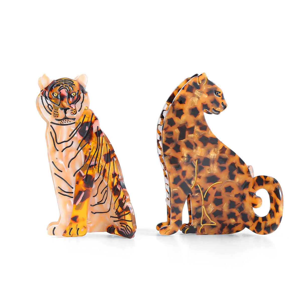 PERSONFUN Tiger Design Hair Claw Clip — Tortoise Shell Acetate, Secure Grip (1.77 x 3.7 in)