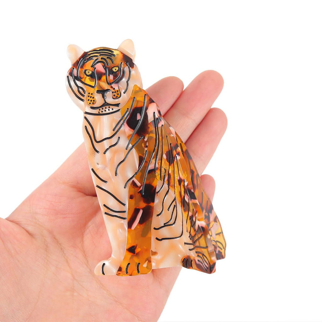 PERSONFUN Tiger Design Hair Claw Clip — Tortoise Shell Acetate, Secure Grip (1.77 x 3.7 in)