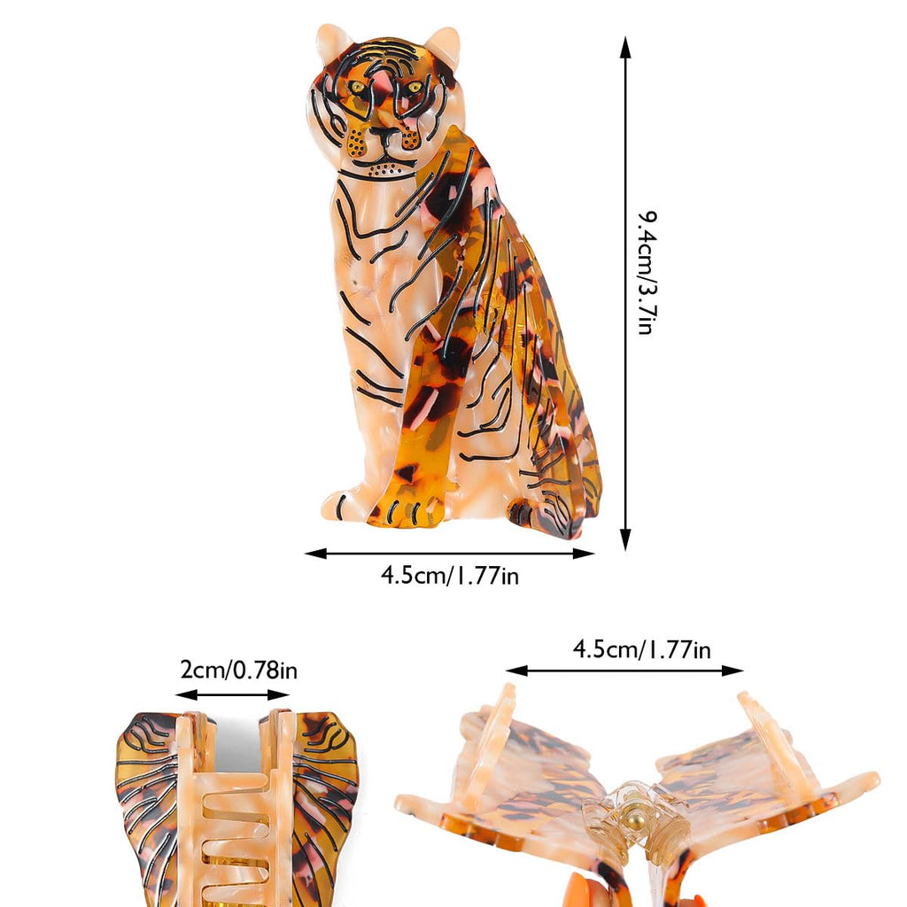 PERSONFUN Tiger Design Hair Claw Clip — Tortoise Shell Acetate, Secure Grip (1.77 x 3.7 in)