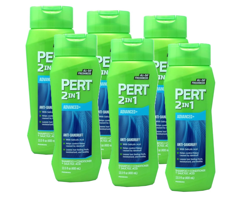 Pert 2-in-1 Shampoo & Conditioner – Anti-Dandruff, 13.5 fl oz (Pack of 6) | Classic Clean Scent