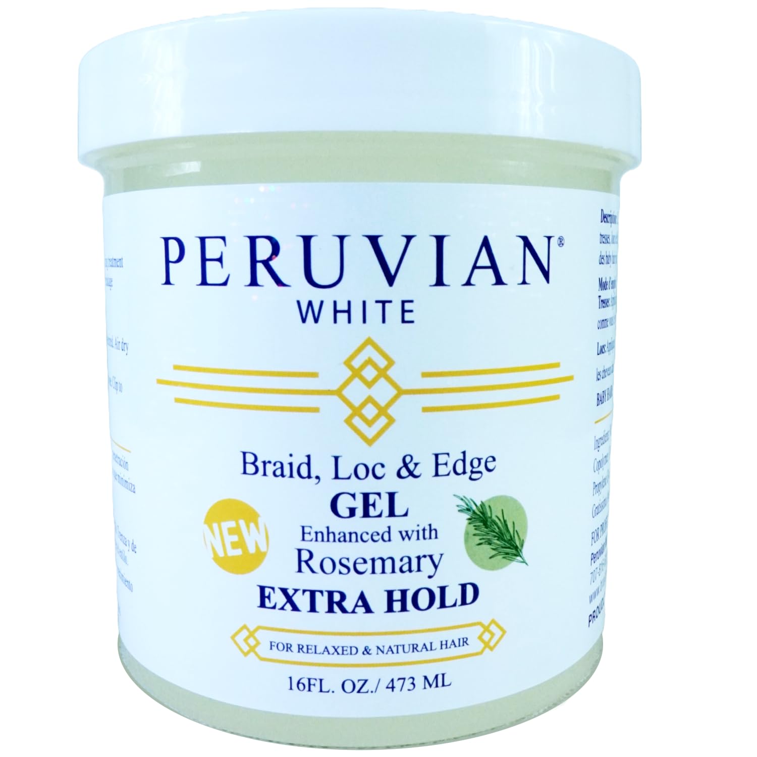 Peruvian White Braid, Loc & Edge Gel EXTRA HOLD – Rosemary, 16 oz