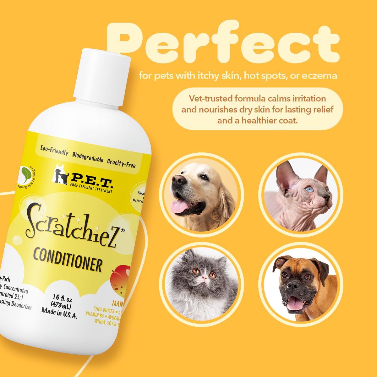 P.E.T. Scratchiez Soothing Oatmeal & Aloe Conditioner for Dogs & Cats — Mango Coconut, 16 oz