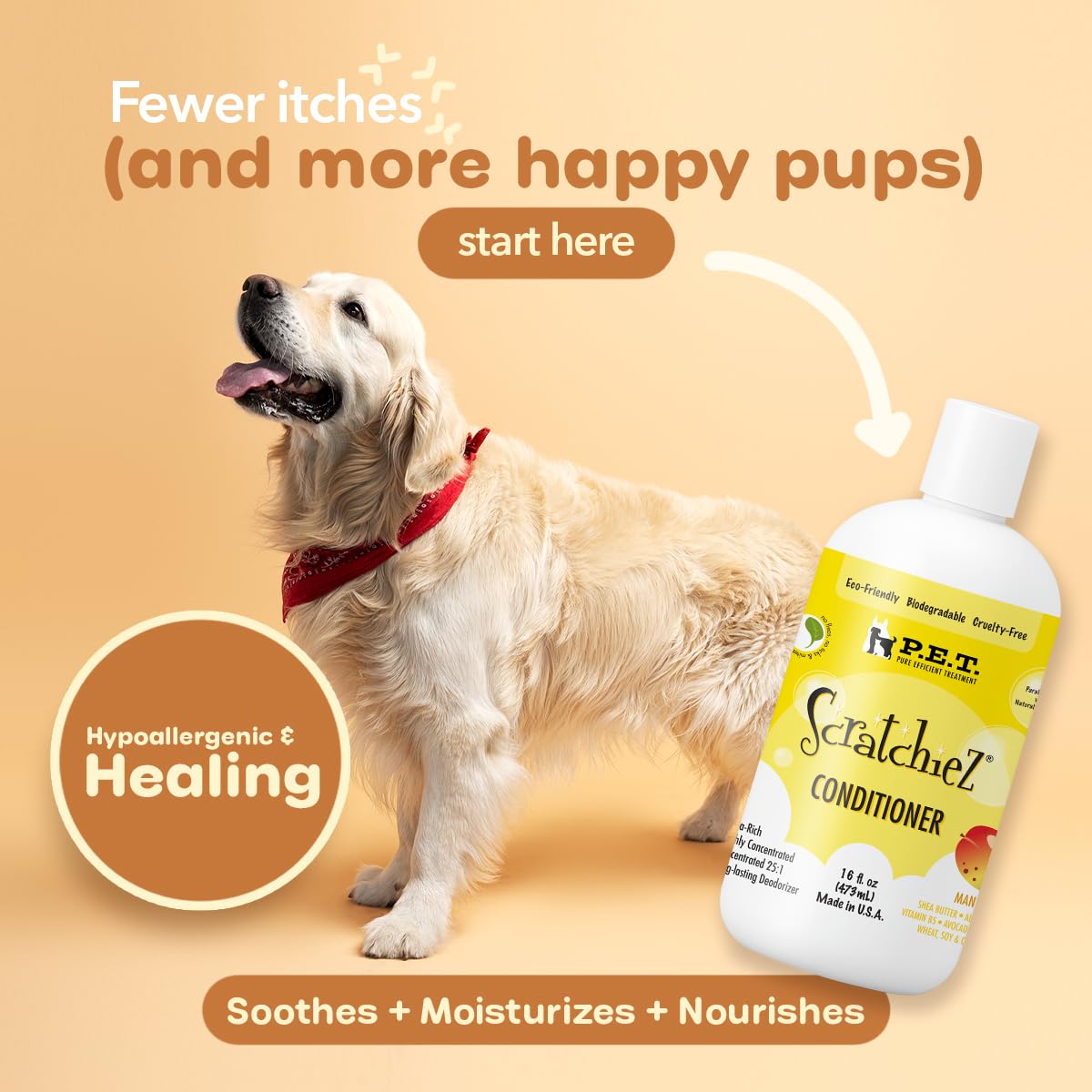P.E.T. Scratchiez Soothing Oatmeal & Aloe Conditioner for Dogs & Cats — Mango Coconut, 16 oz