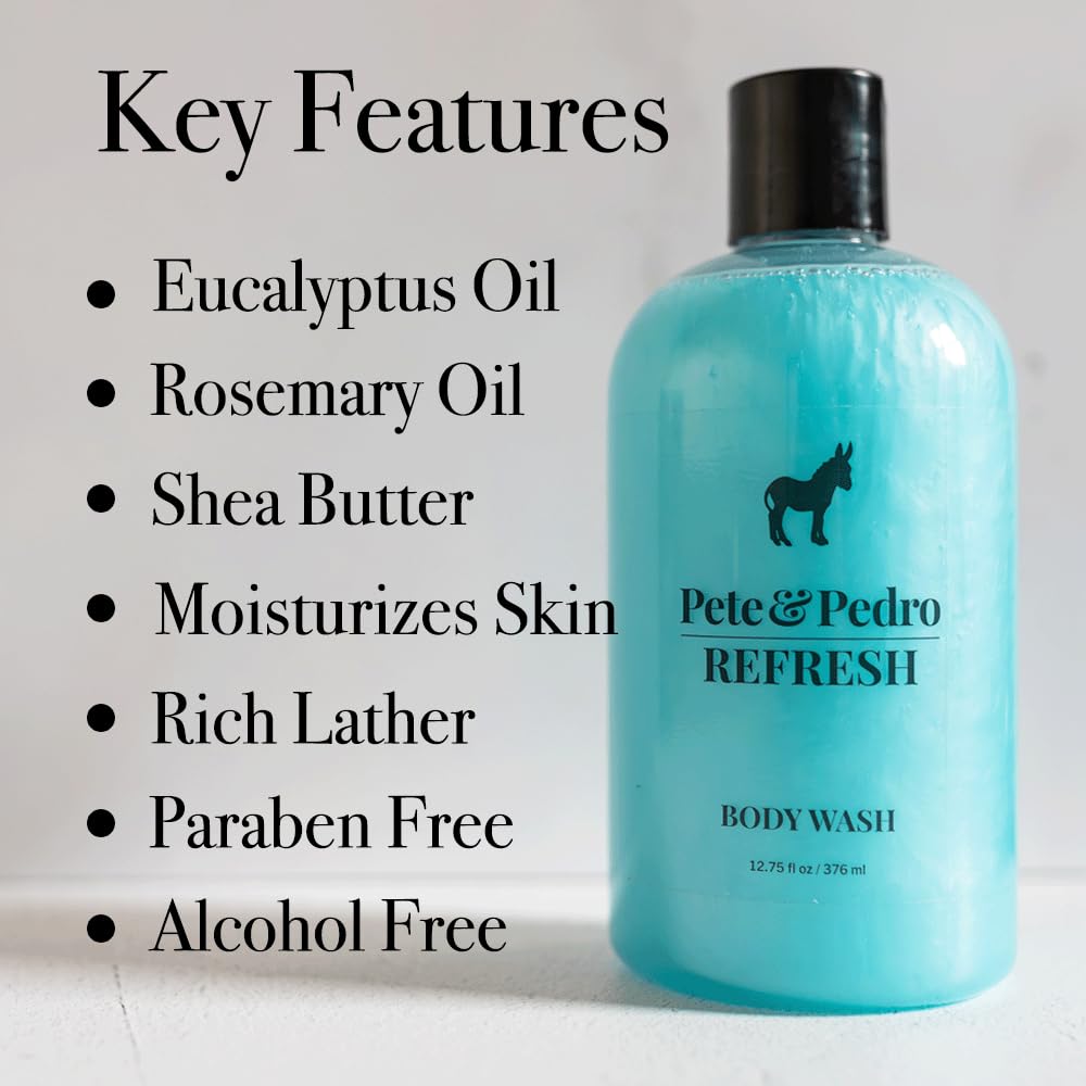 Pete & Pedro REFRESH Body Wash – Energizing Eucalyptus & Rosemary | As Seen On Shark Tank, 12.75 oz