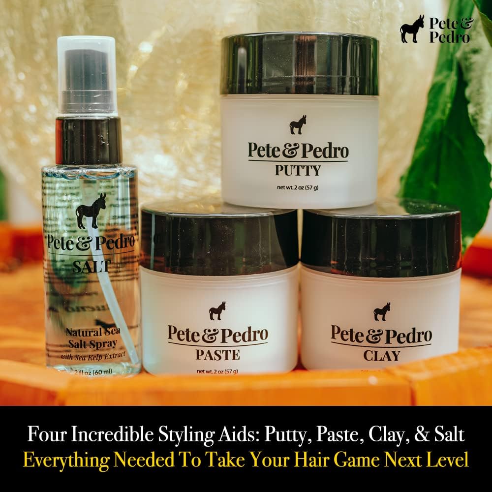 Pete & Pedro CORE FOUR Hair Kit – Men’s Hairstyling Set (Clay, Putty, Paste & Sea Salt Spray)
