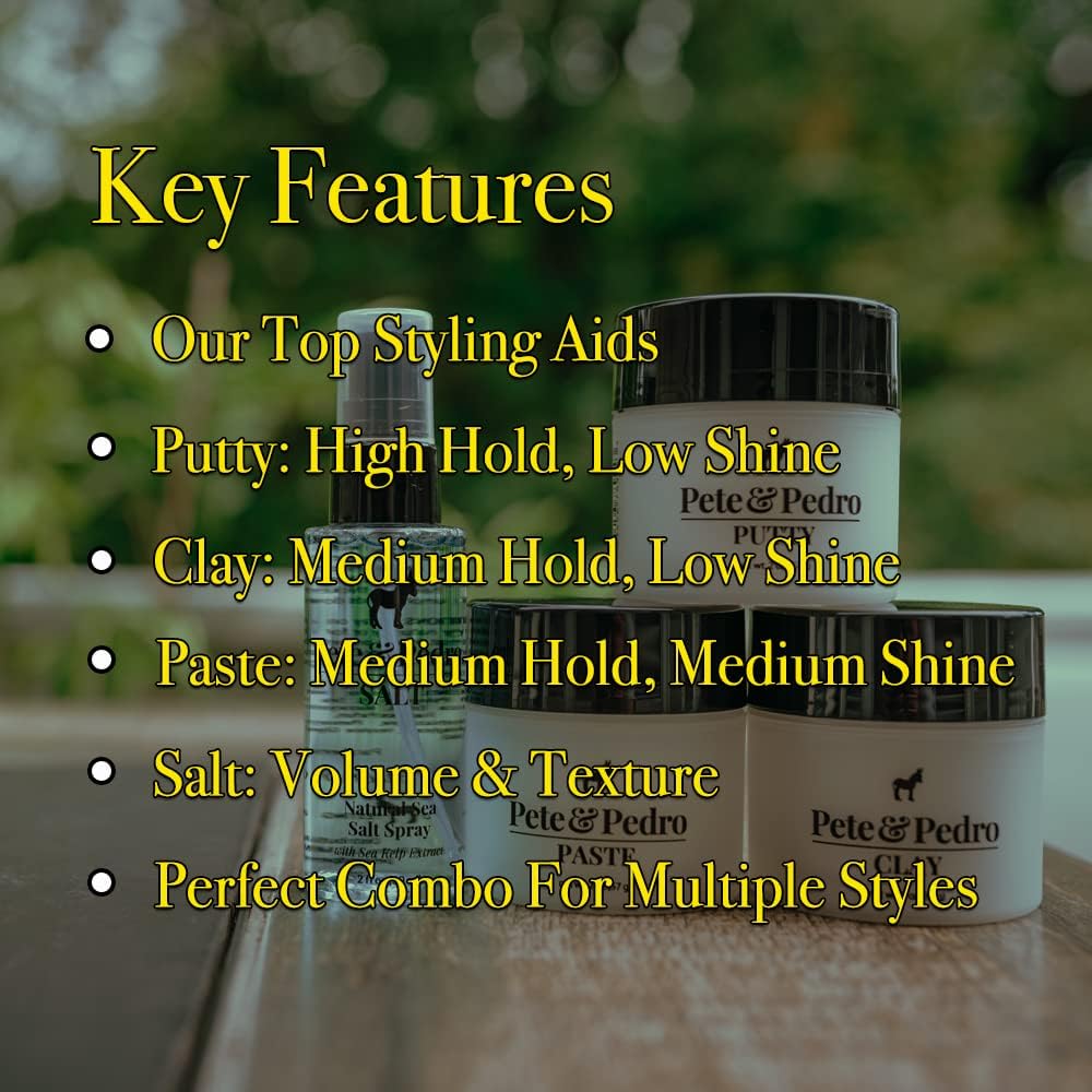 Pete & Pedro CORE FOUR Hair Kit – Men’s Hairstyling Set (Clay, Putty, Paste & Sea Salt Spray)
