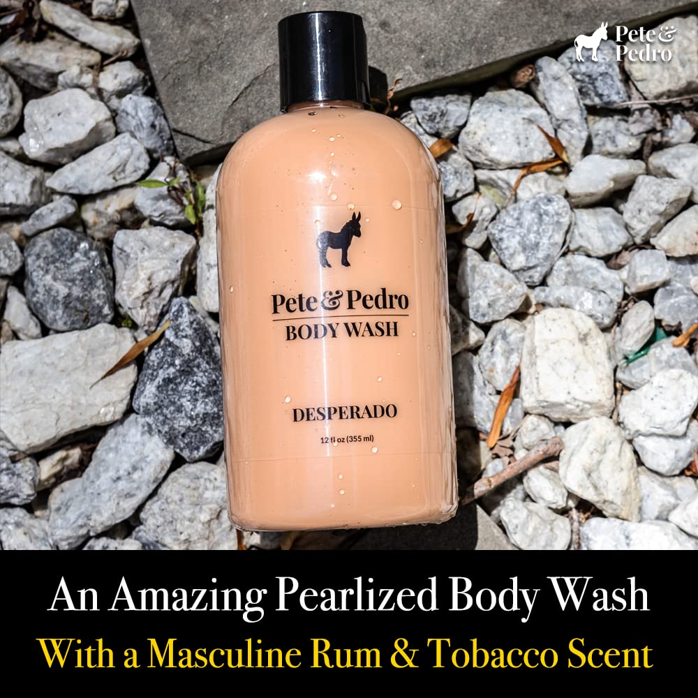 Pete & Pedro Desperado Body Wash for Men – Rum & Tobacco Scent, Charcoal, 12 oz