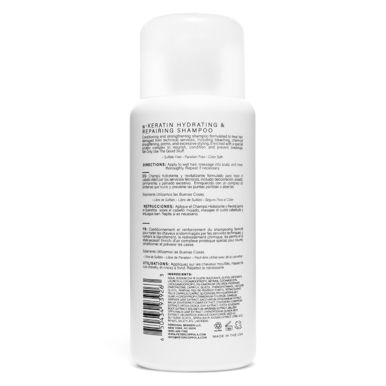 PETER COPPOLA a-Keratin Hydrating & Repairing Shampoo – Sulfate-Free, Ultra-Gentle Repair for Damaged Hair (10 oz)
