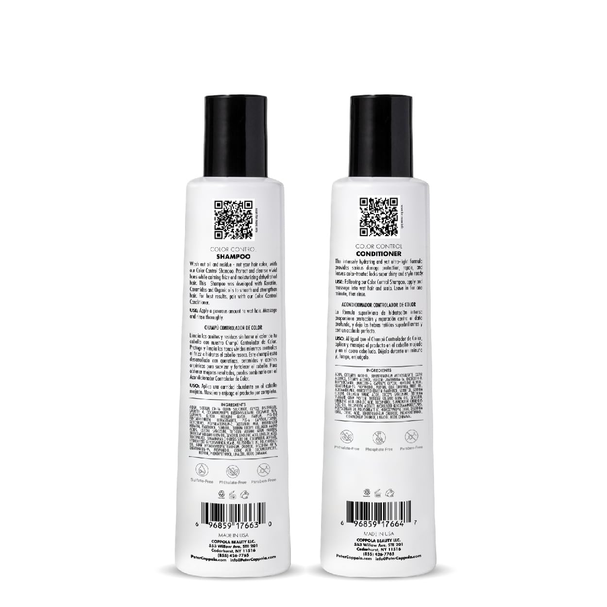 Peter Coppola Color Control Sulfate Free Shampoo & Conditioner Duo for Color-Treated Hair – Color Safe Keratin, 12 Fl Oz