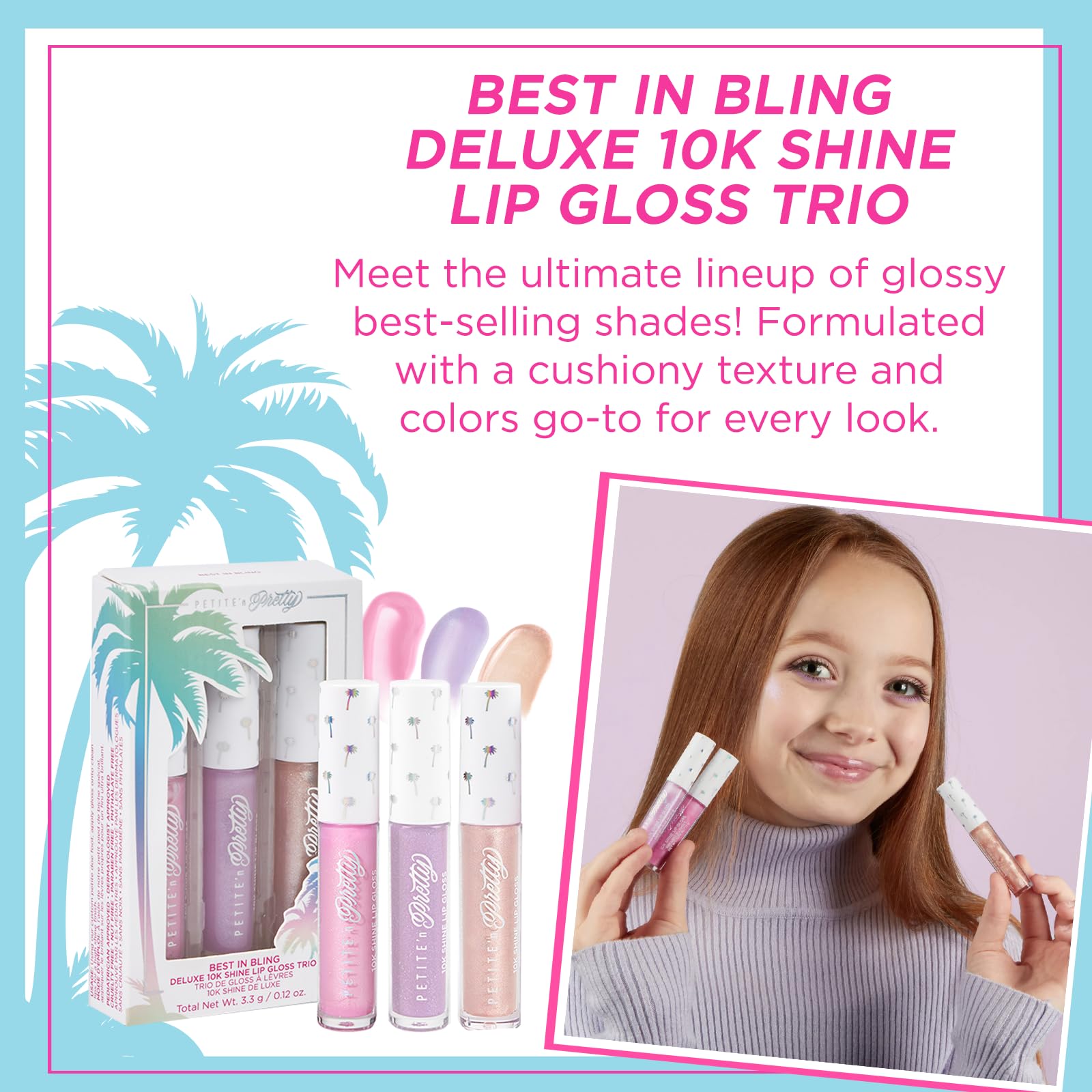 Petite N Pretty Best in Bling Lip Gloss Set – 10K Shine Trio for Kids, Tweens & Teens | Non-Toxic & Gift-Ready
