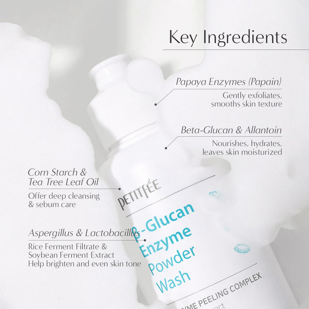 Petitfee B-Glucan Enzyme Wash - Gentle Powder Cleanser with Papain & Rice Ferment