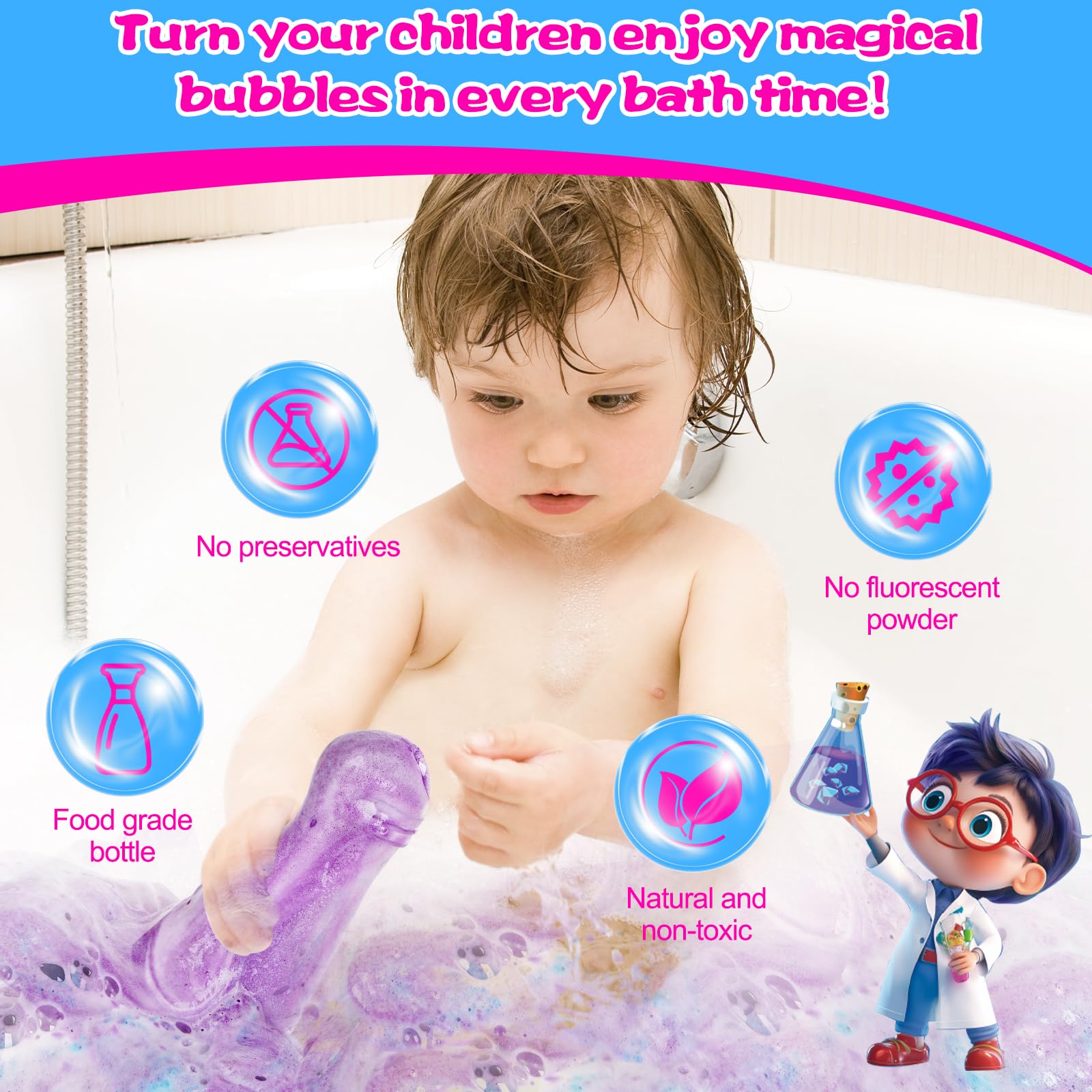 Petydore Bath Bomb Potion for Toddlers & Kids - 6-Pack Non-Toxic Colorful Fizzy Bath Toys