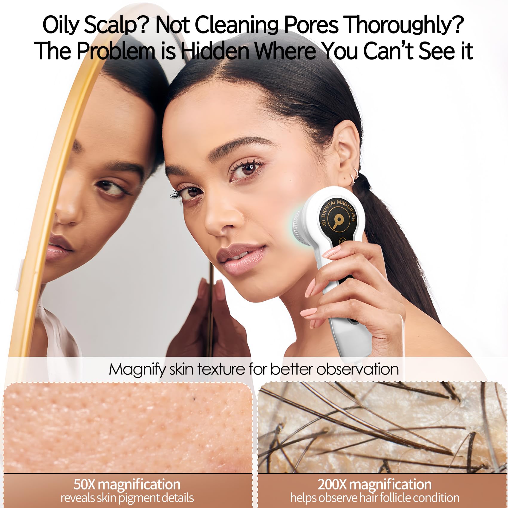 Pewoaoa Skin Hair Analyzer – 5 Inch Digital, 50x/200x Lenses, Portable HD LCD Display
